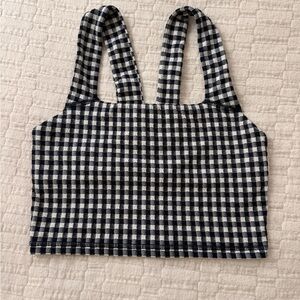 Checked Cropped Tank Top - Navy & White